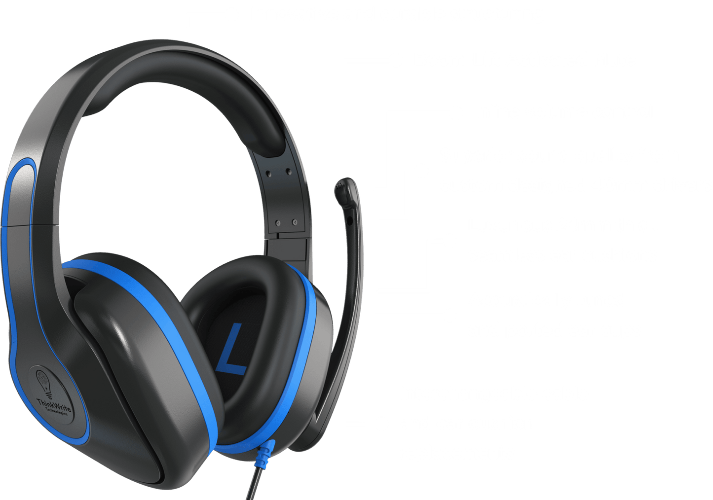 TWT Audio REVO over-ear headset featuring innovative, durable structuring, boom-lift activated mute, inline volume control, custom 40mm drivers, 24mm thick seamless ear cushions, acoustically tuned ear cups, and interchangeable cable and ear cushion replacements.