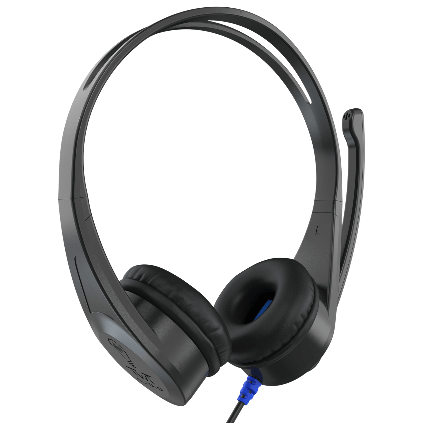 TWT Audio TW55 LITE Headset with microphone, lightweight design, flexible memory-hold headband, durable polymer blend construction, noise-reducing omni-directional mic, and chew-resistant braided fabric cable.