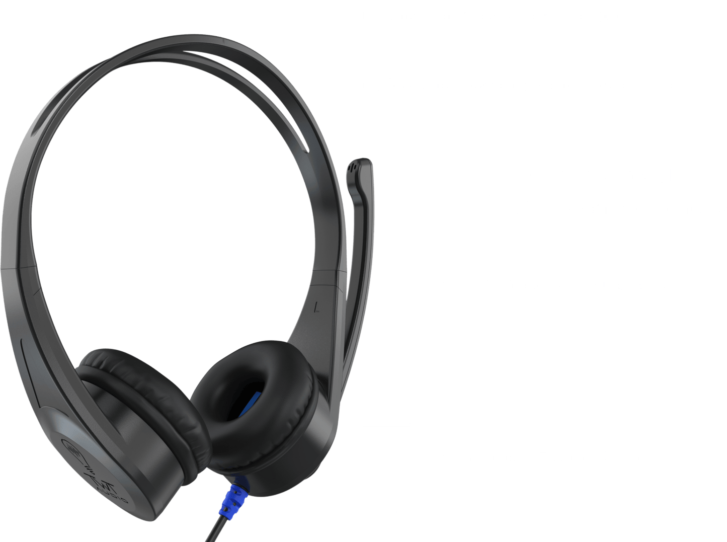 TWT Audio TW55 LITE Headset featuring durable polymer construction, flexible memory-hold headband, omni directional flip down microphone, hi fidelity sound quality, and braided fabric cable.