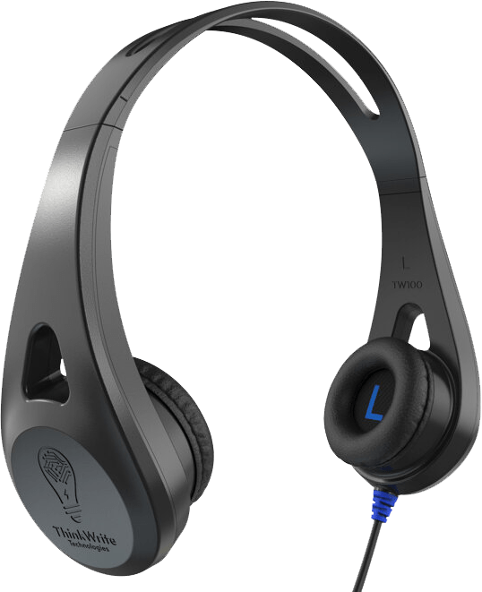 ERGO Headphones by ThinkWrite Technologies with ergonomically angled ear-cups, lightweight construction, and optimized audio curve for superior comfort and sound.