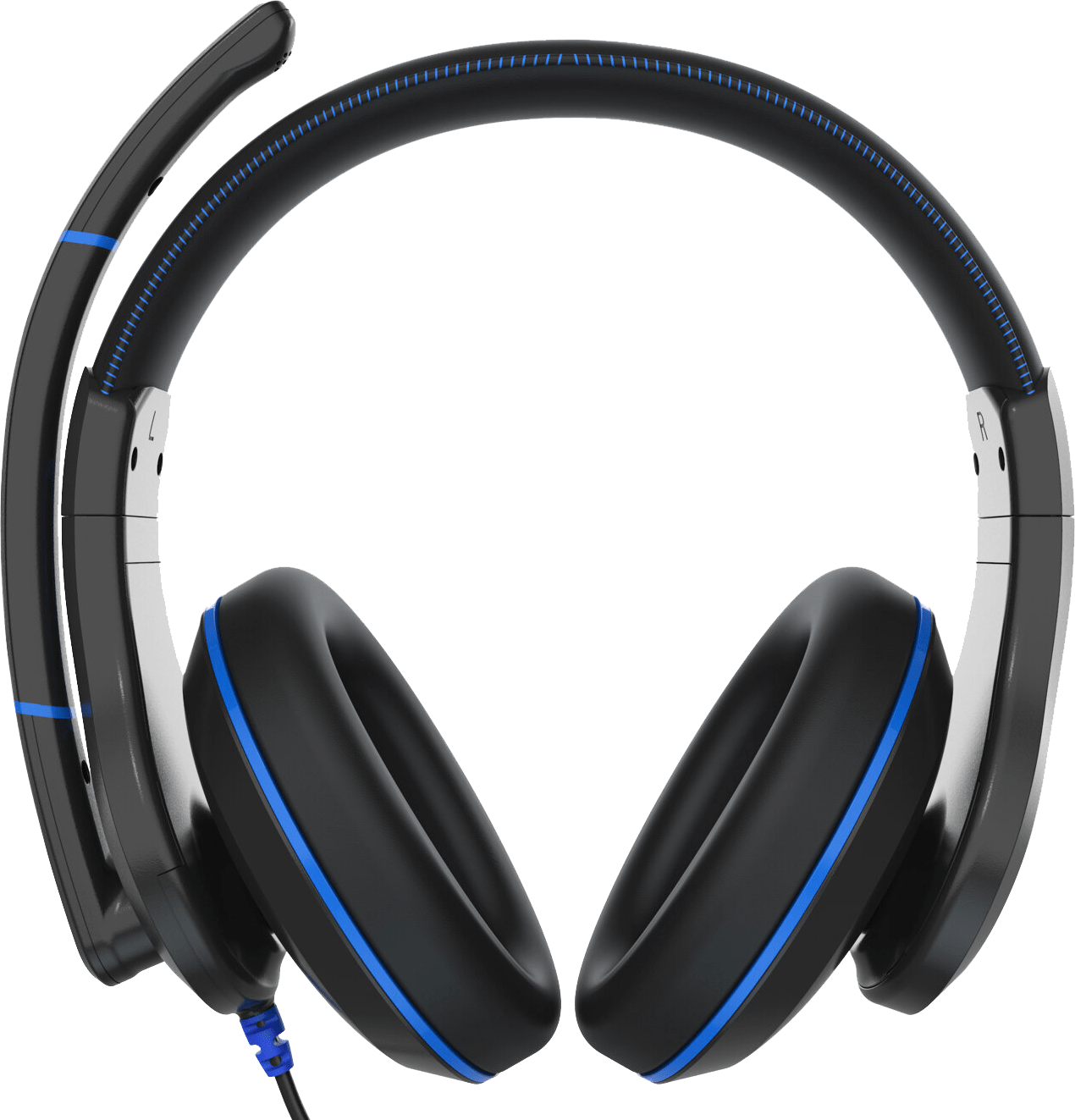 DURO Headsets by TWT Audio showcasing over-ear design with flip-down omni directional microphone and blue accents.