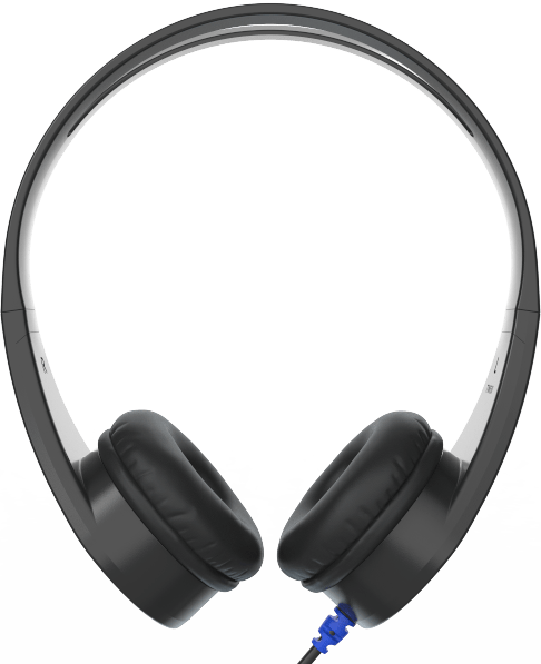 TW50 LITE Headphones by TWT Audio, featuring a lightweight and flexible memory-hold headband, chew-resistant braided fabric cable, and durable polymer blend construction for students' educational needs.