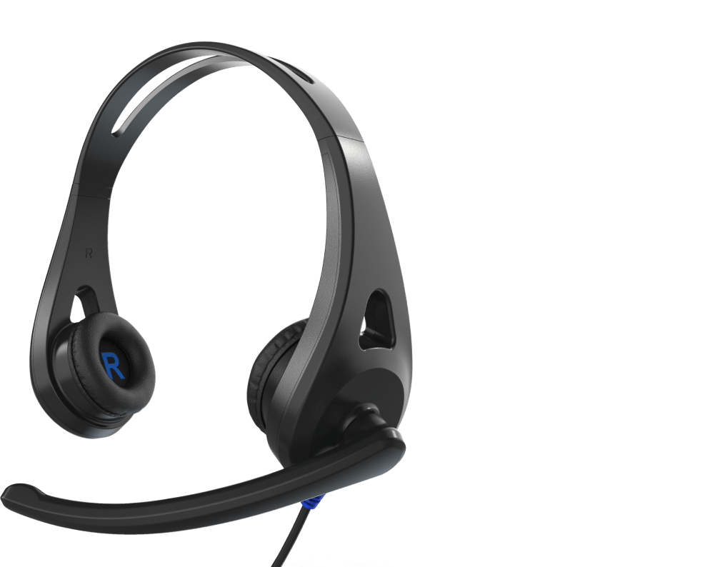 ERGO Headsets by TWT Audio featuring durable polymer construction, gentle all-ages audio curve, ergonomically angled earcups, omni-directional flip-down microphone, and braided fabric cable for superior comfort and connectivity.