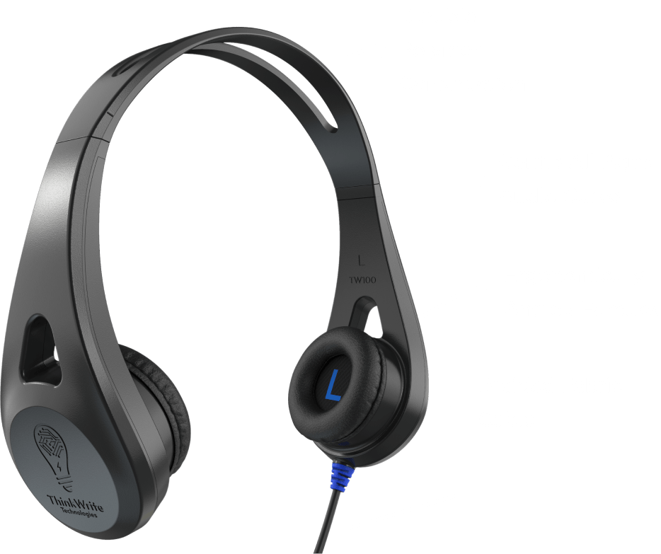 ERGO Headphones by TWT Audio featuring durable polymer construction, gentle all-ages audio curve, ergonomically angled earcups, and braided fabric cable by TWT Audio