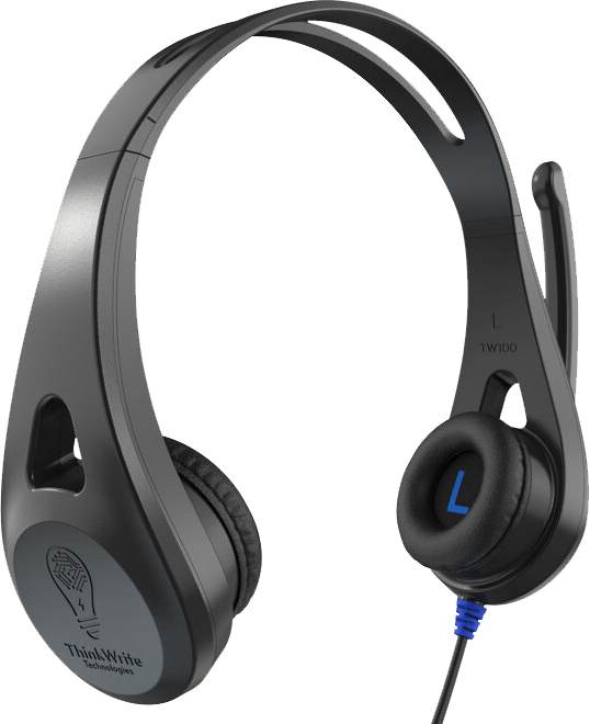 ERGO Headsets by ThinkWrite Technologies featuring ergonomic design, 30mm drivers, and noise-reducing microphone for clear audio and comfort